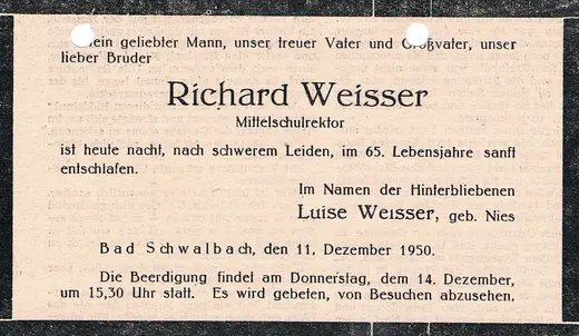Bildtafel aus der Chronik: Rektor Richard Weißer